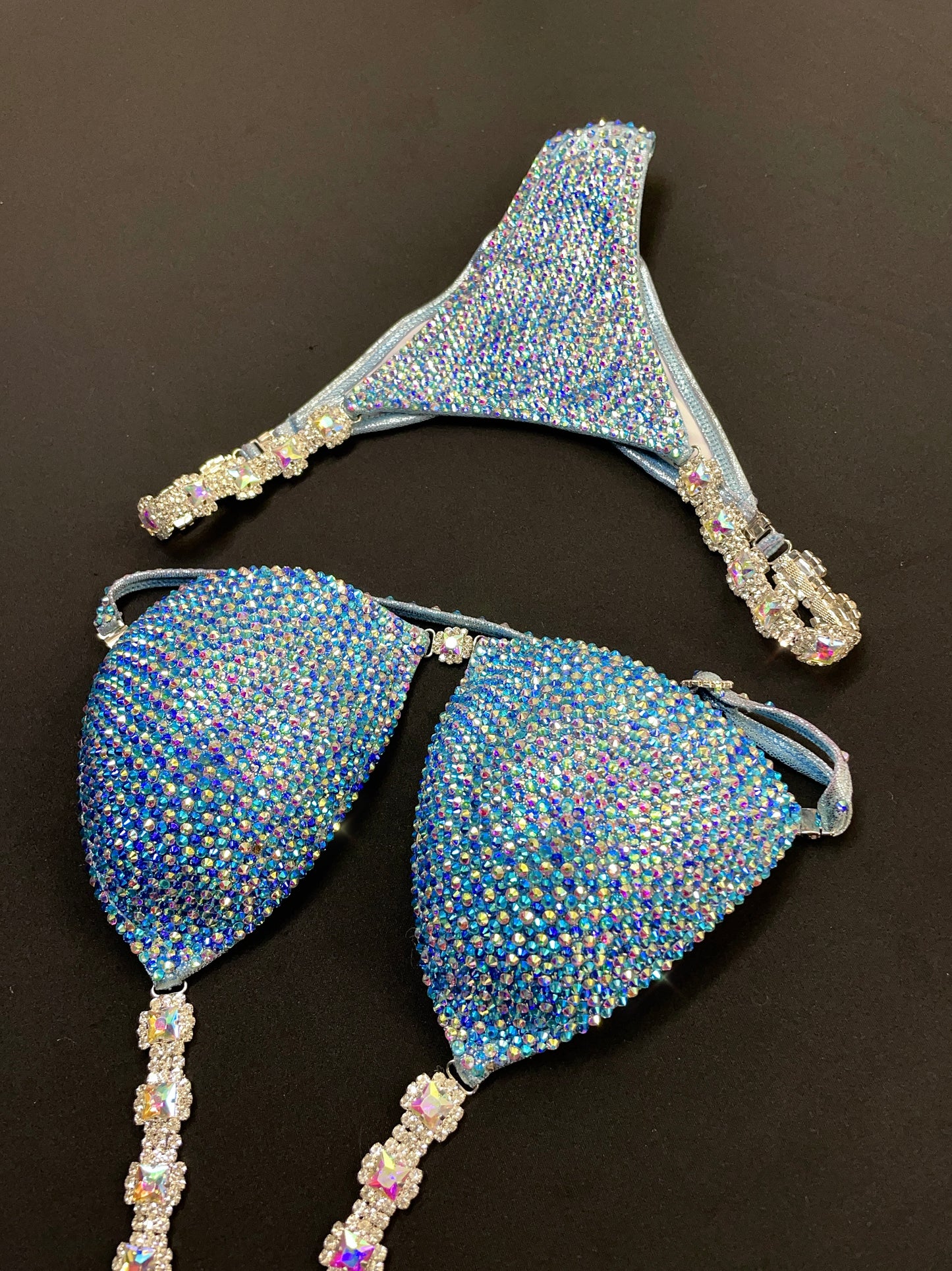 Baby Blue - 2 shades of Blue & AB stones Bikini (TN692)