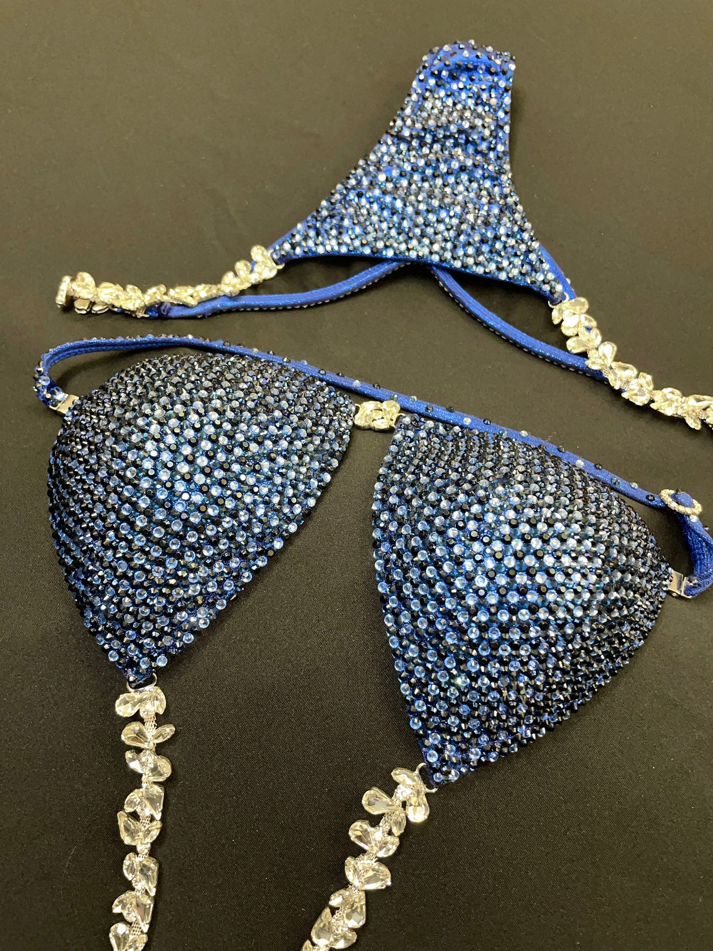 Dark metallic blue fabric with dark blue stones (TN767)
