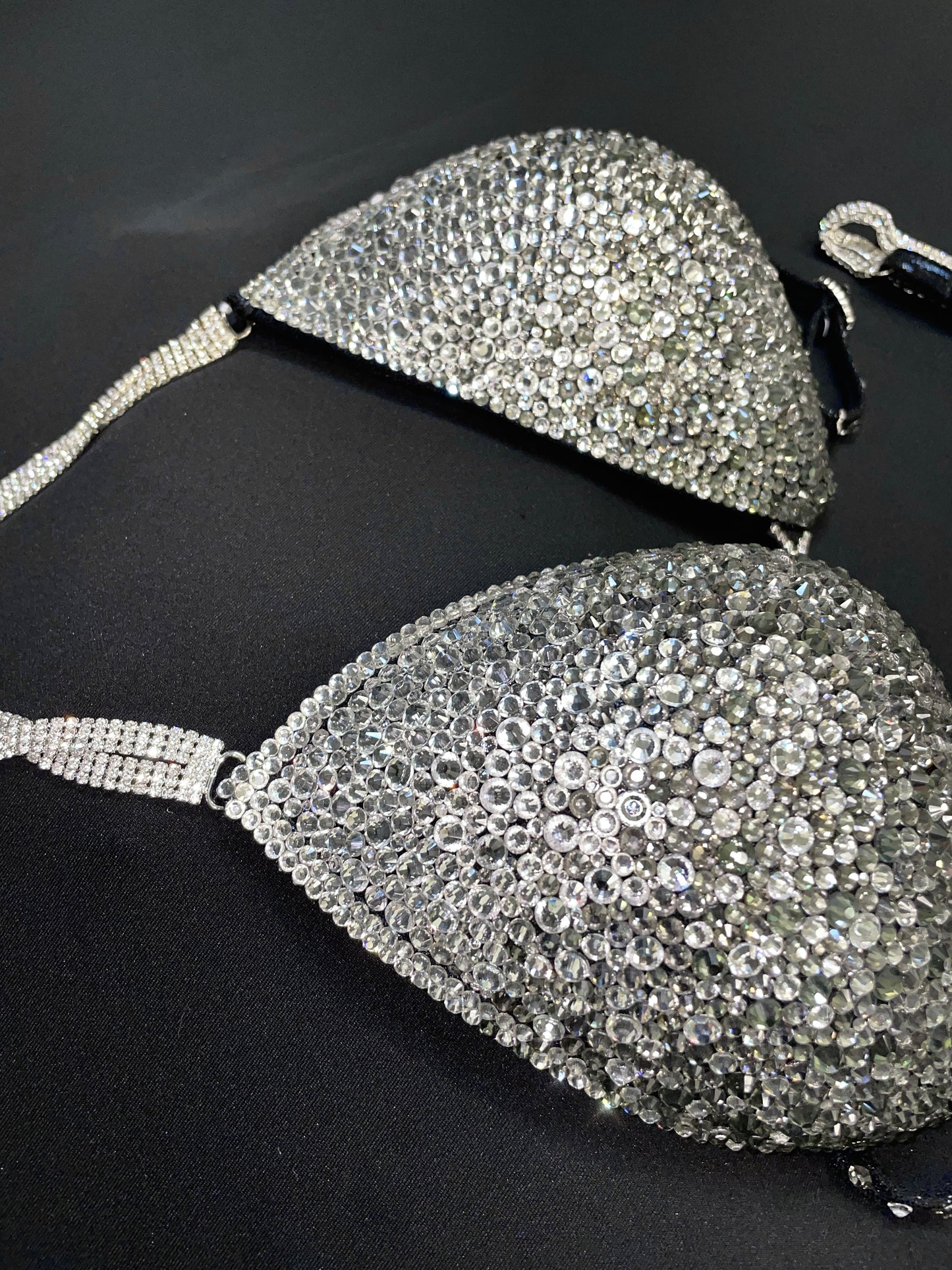 Black Bikini with Clear and Grey crystals (TN440)