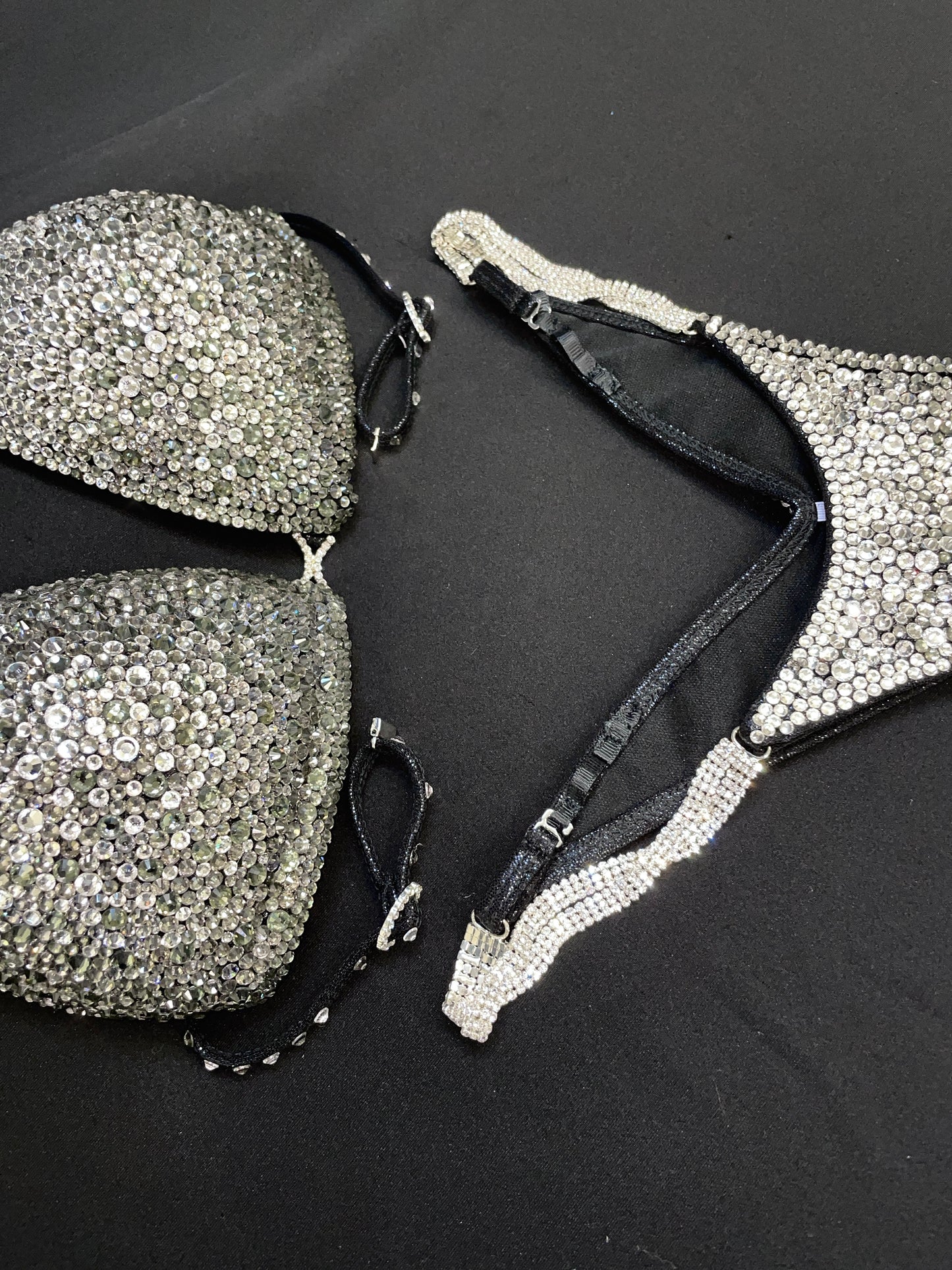 Black Bikini with Clear and Grey crystals (TN440)
