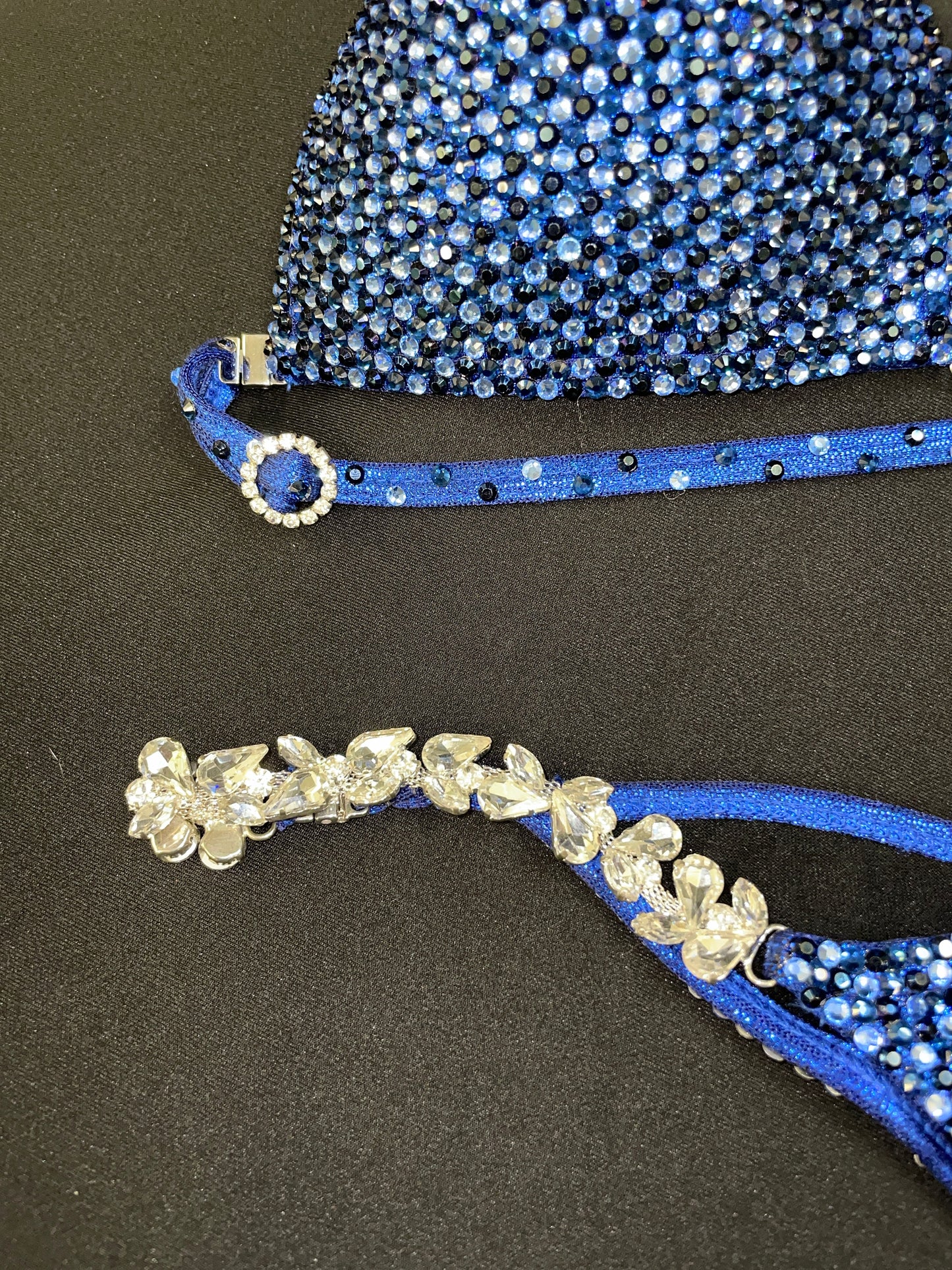 Dark metallic blue fabric with dark blue stones (TN767)