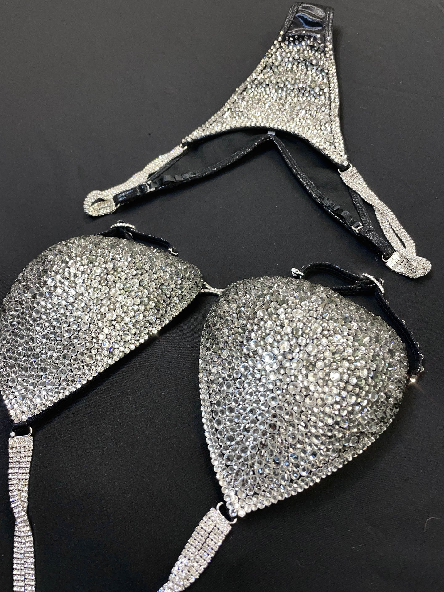 Black Bikini with Clear and Grey crystals (TN440)
