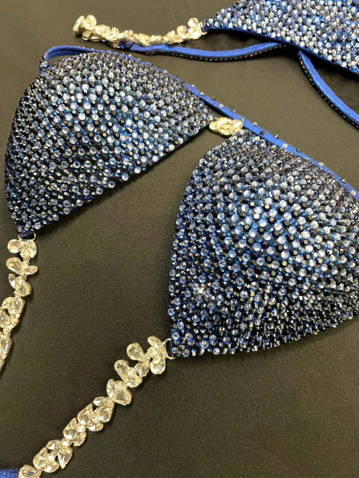 Dark metallic blue fabric with dark blue stones (TN767)
