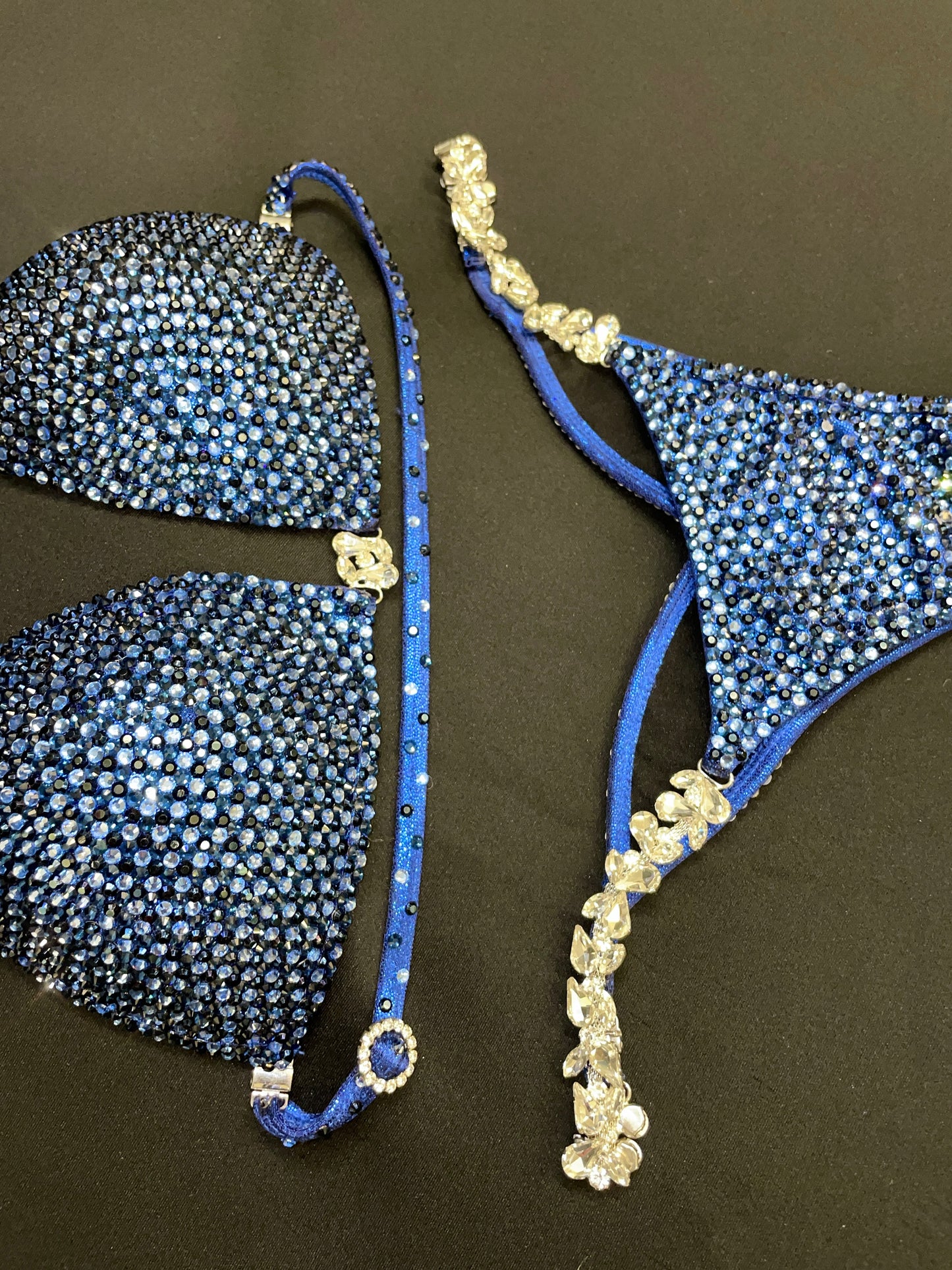 Dark metallic blue fabric with dark blue stones (TN767)