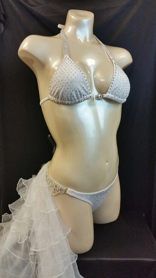 "I Do" Crystal Wedding Bikini Swimsuit with train
