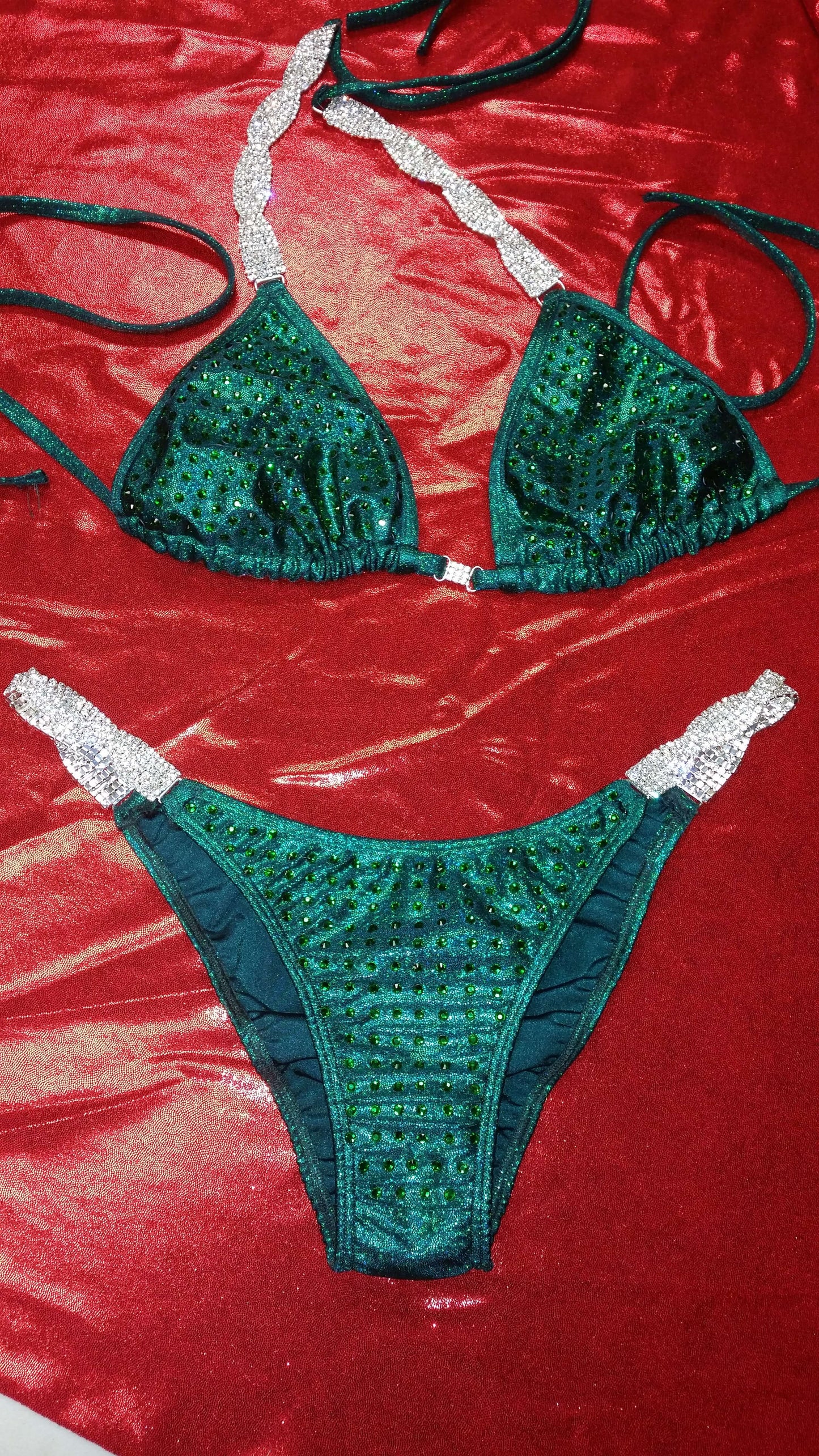 Emerald green Figure suit bikini with Emerald green rhinestones