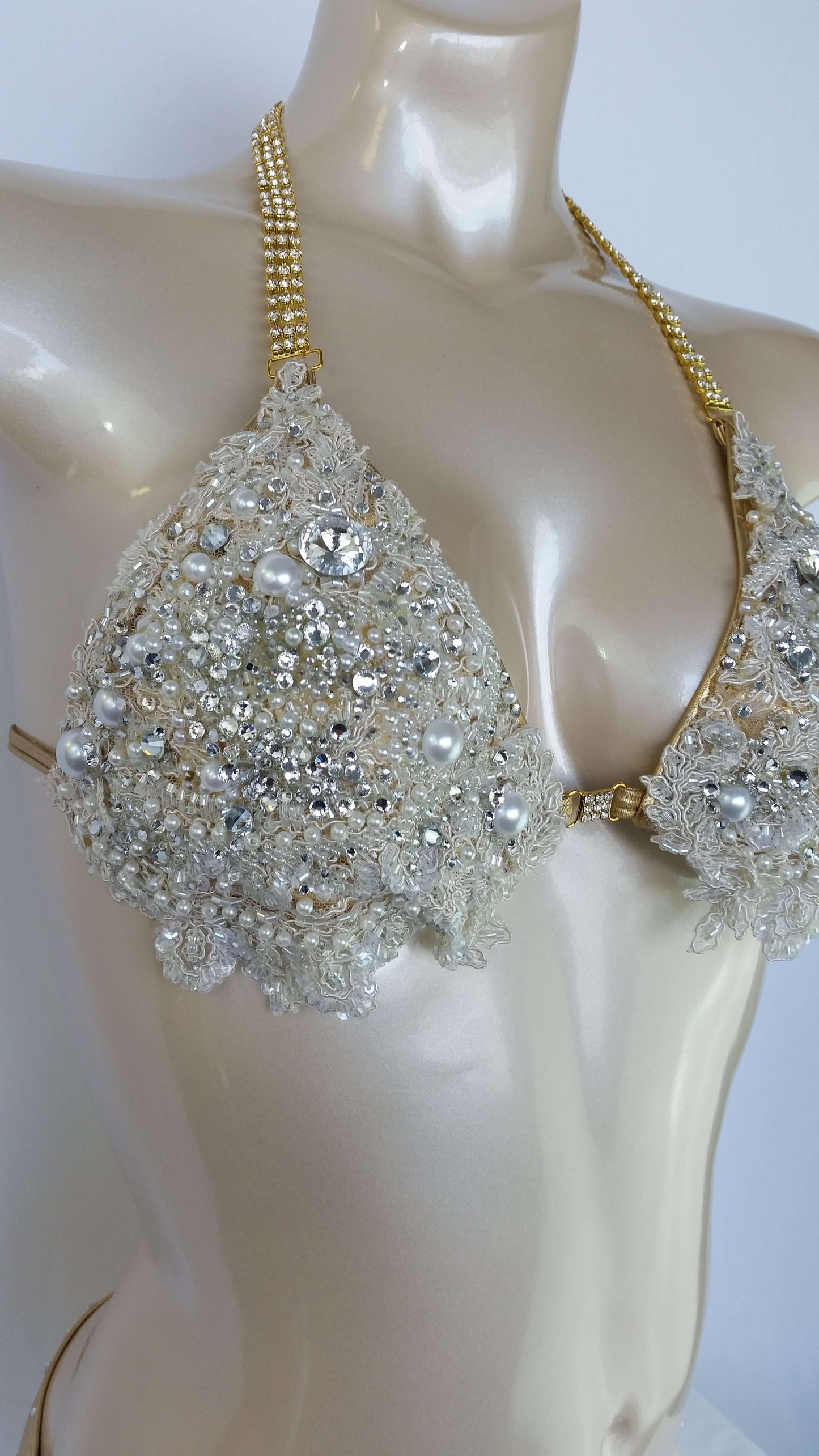 Gold bikini with wedding wateredlace fully encrusted with Crystal