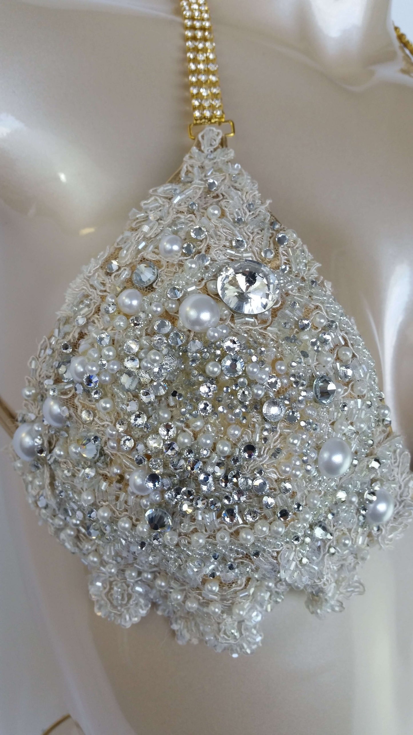 Gold bikini with wedding wateredlace fully encrusted with Crystal
