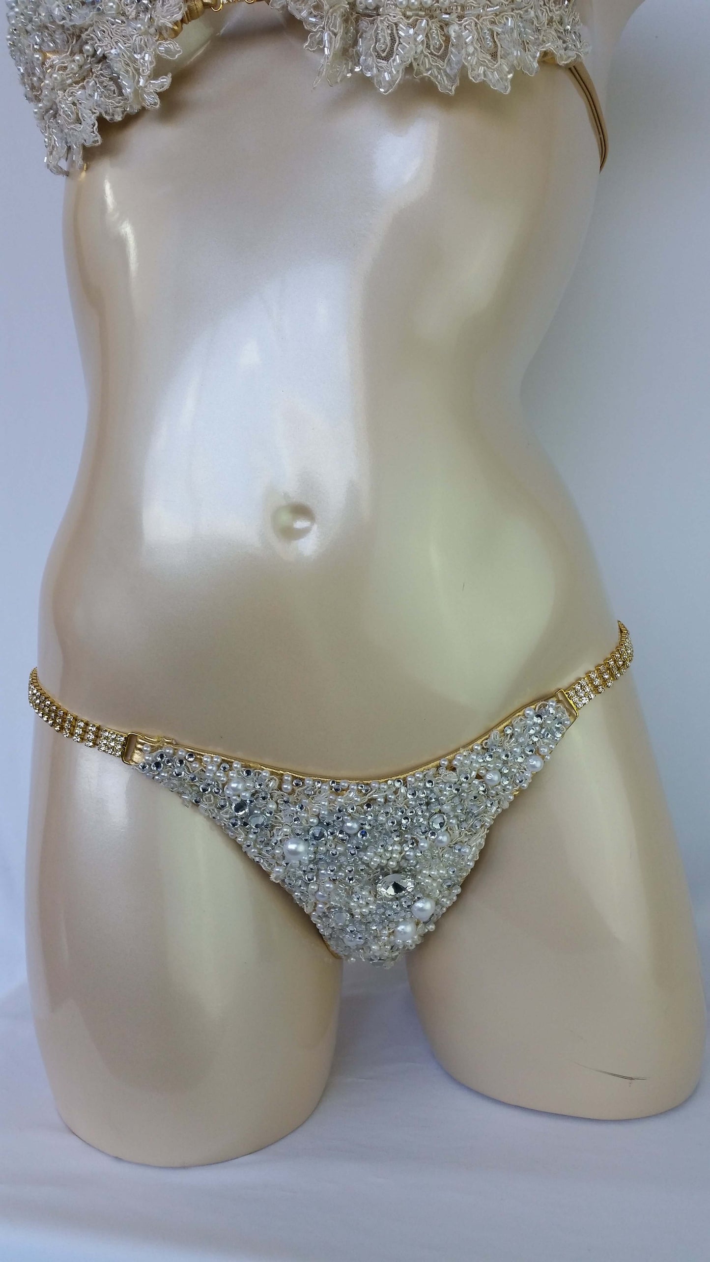 Gold bikini with wedding wateredlace fully encrusted with Crystal