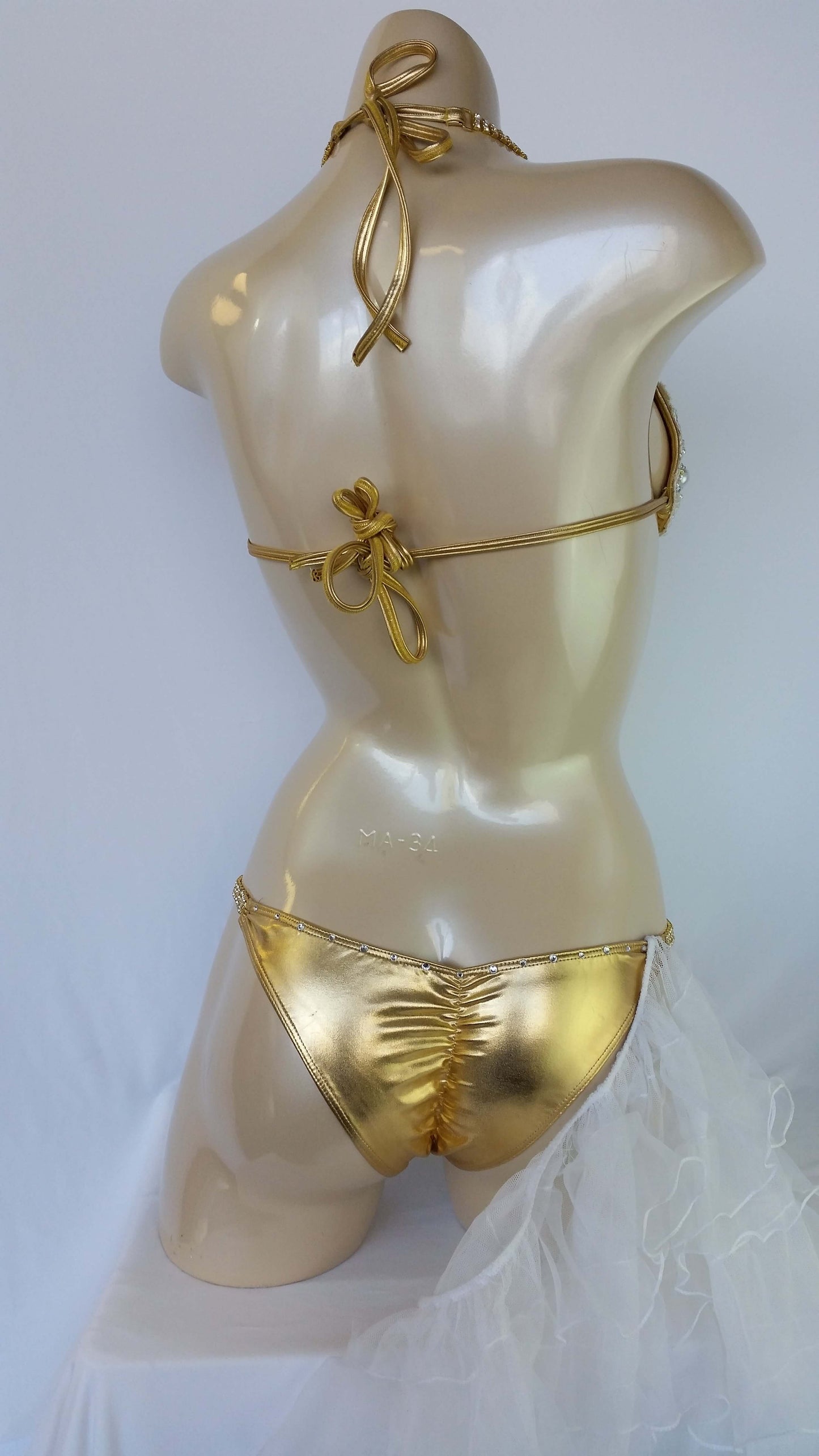 Gold bikini with wedding wateredlace fully encrusted with Crystal