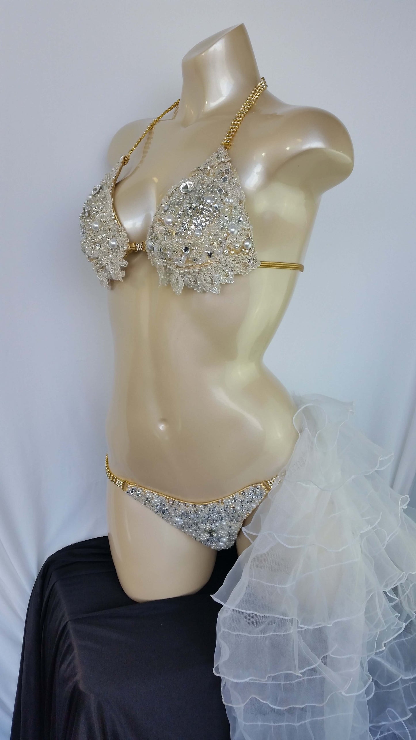 Gold bikini with wedding wateredlace fully encrusted with Crystal