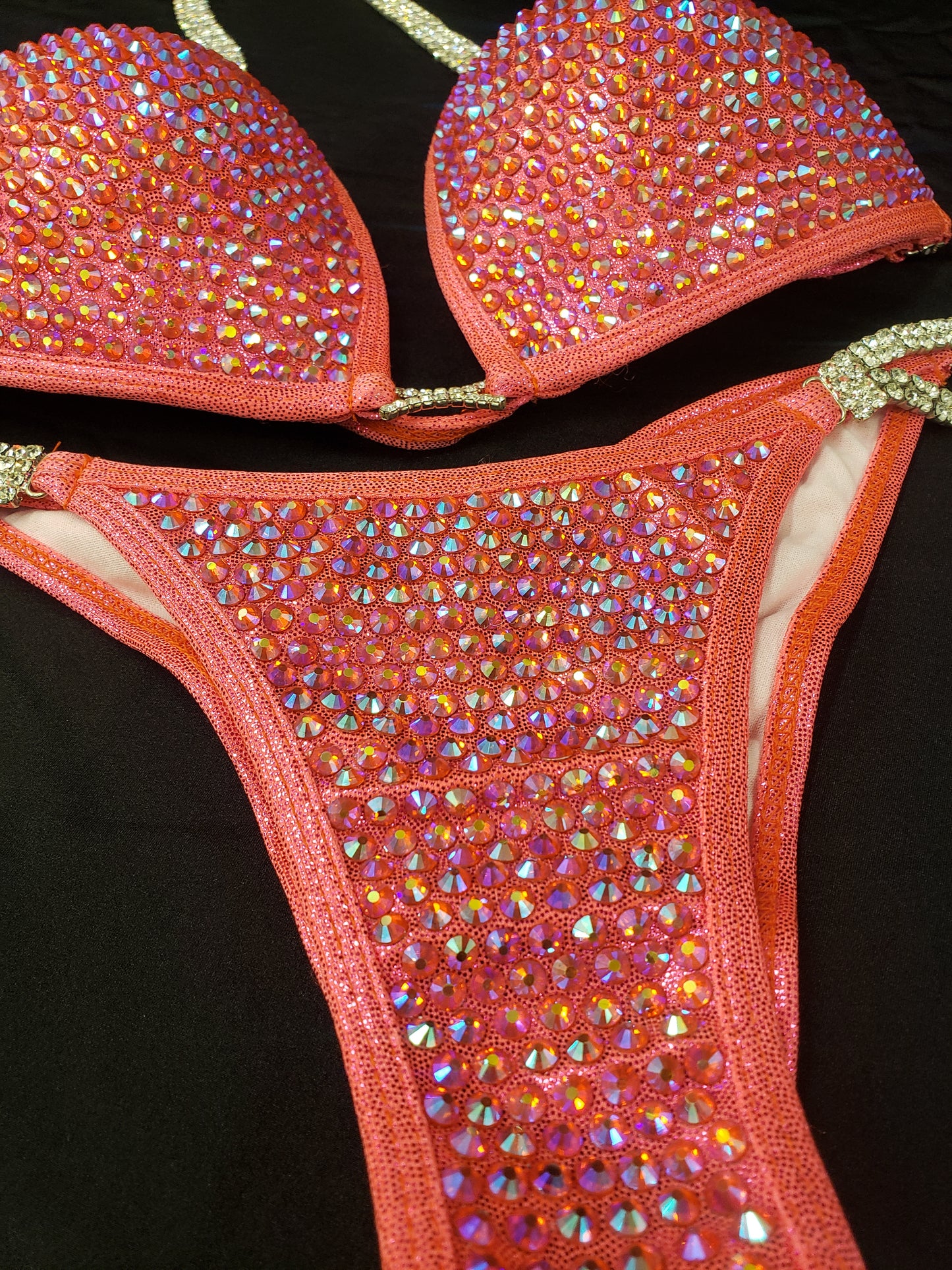 Coral bikini with AB rhinestones in a fully encrusted design