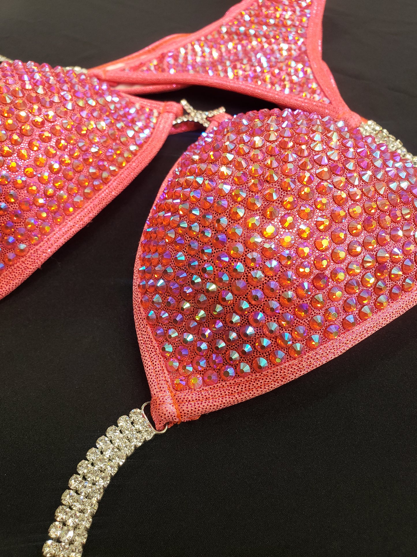 Coral bikini with AB rhinestones in a fully encrusted design