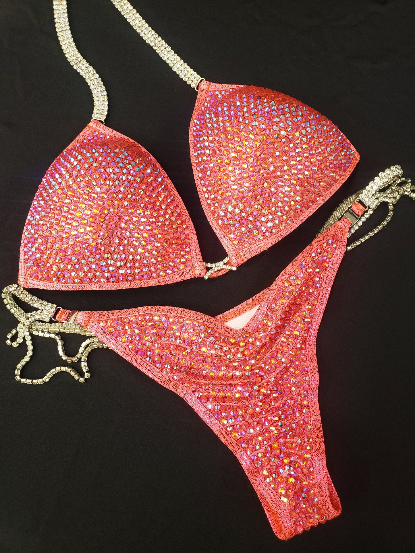 Coral bikini with AB rhinestones in a fully encrusted design