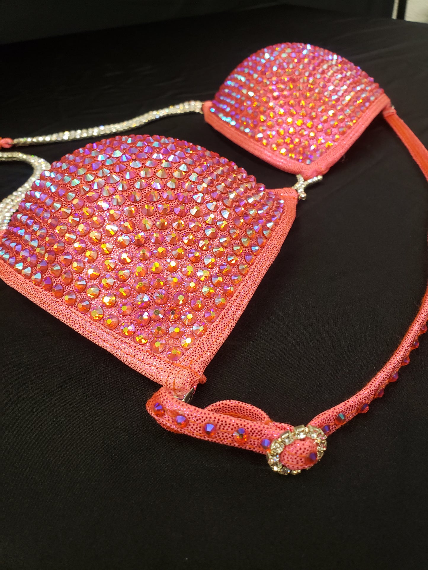 Coral bikini with AB rhinestones in a fully encrusted design