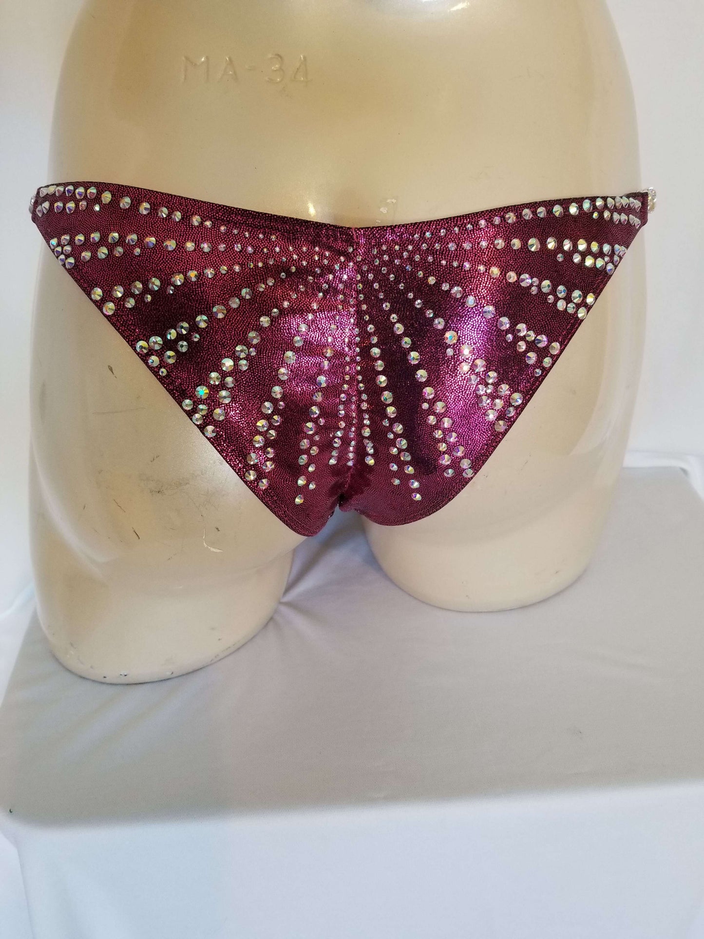 Maroon bikini with AB rhinestones in a magic array pattern design