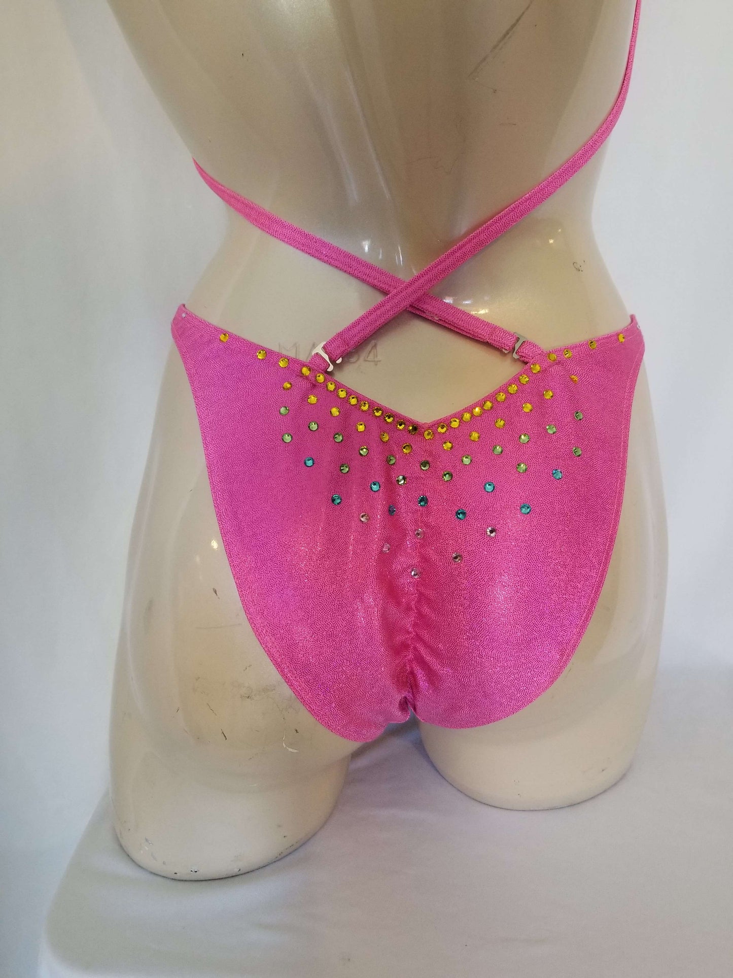 Pink bikini with rainbow butterfly wing rhinestone design