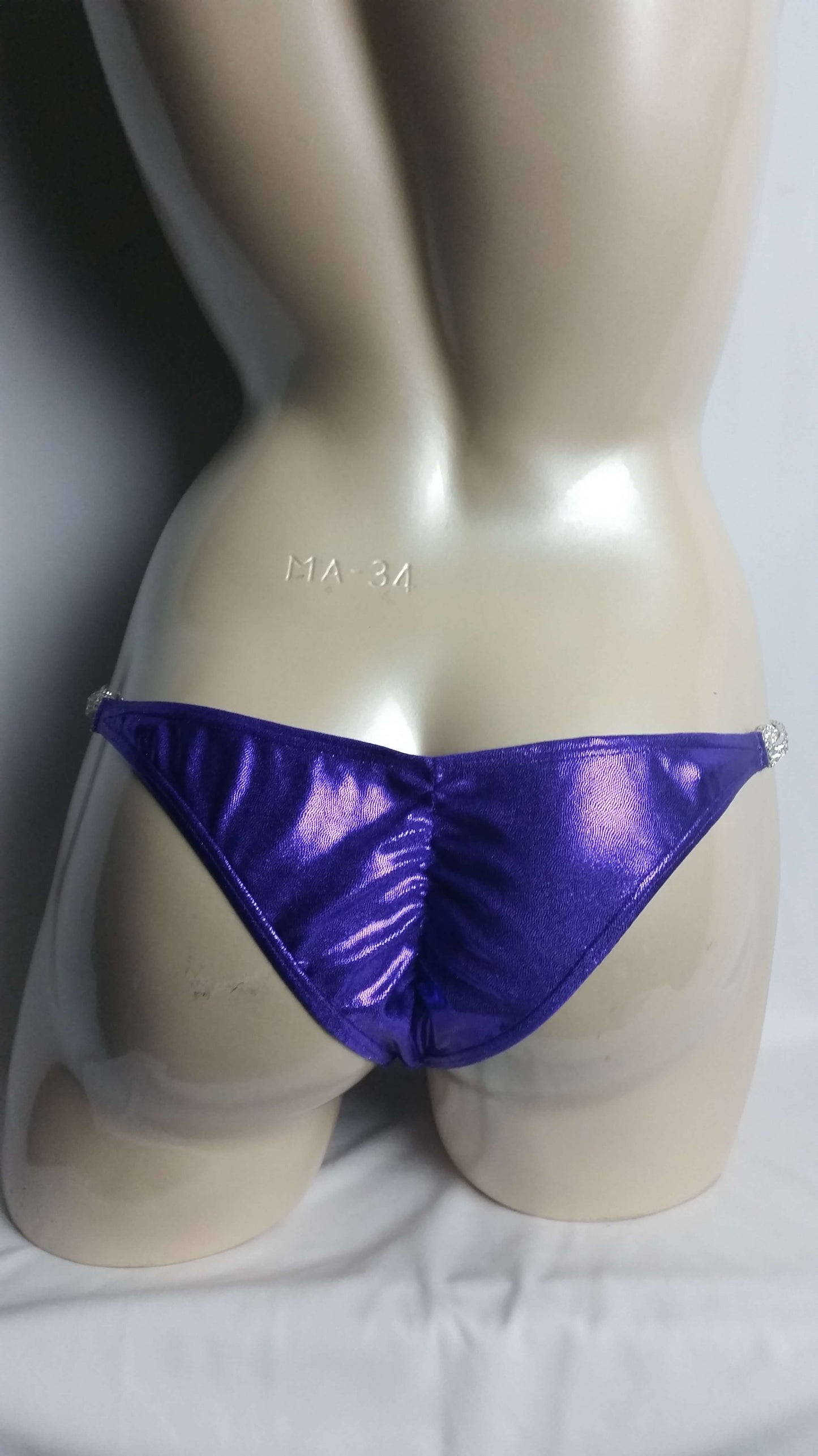 Purple bikini with rainbow butterfly wing rhinestone design