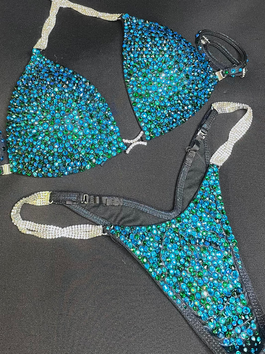 Teal & Emerald black fabric bikini (TN804)