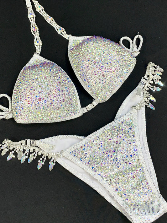 Silver foil fabric AB crystal Bikini (TN723)