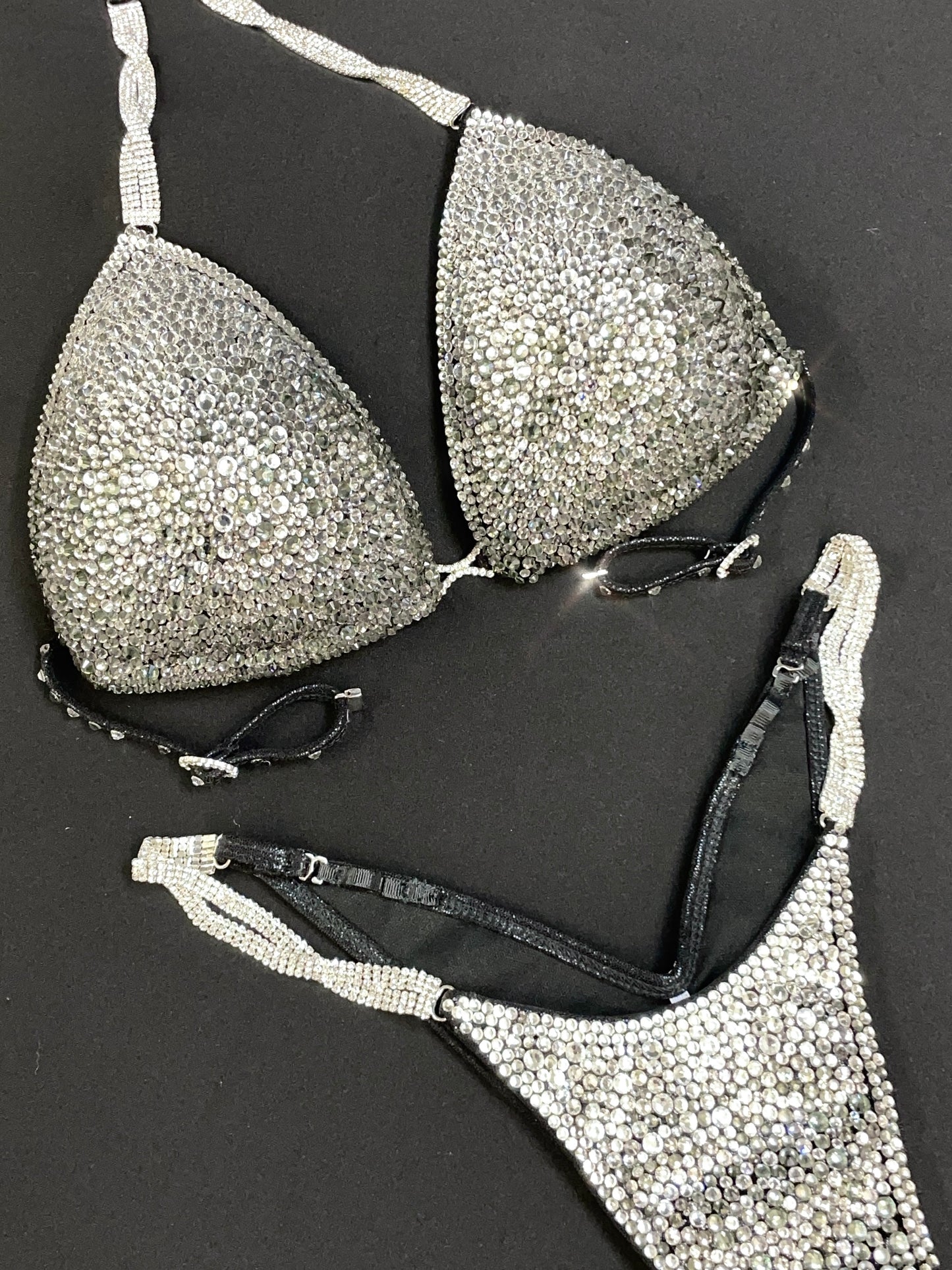 Black Bikini with Clear and Grey crystals (TN440)