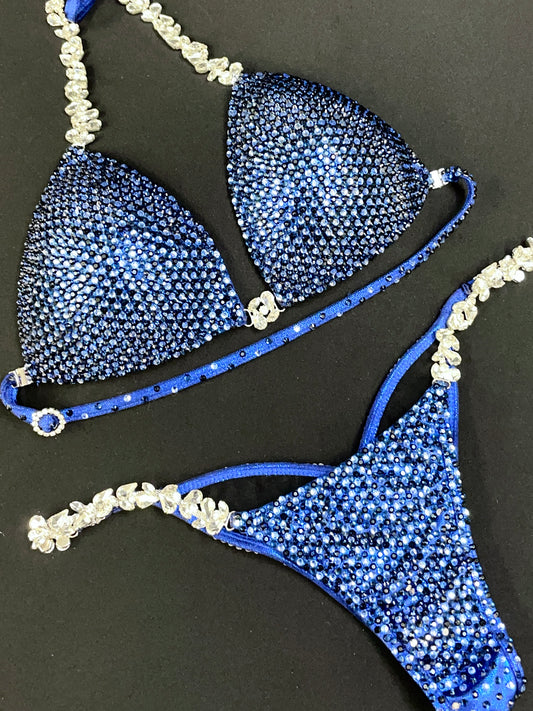 Dark metallic blue fabric with dark blue stones (TN767)