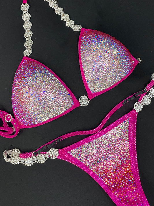 Fuchsia HOT Pink Bikini with MIX of stones (TN196)