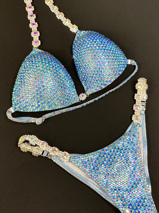 Baby Blue - 2 shades of Blue & AB stones Bikini (TN692)