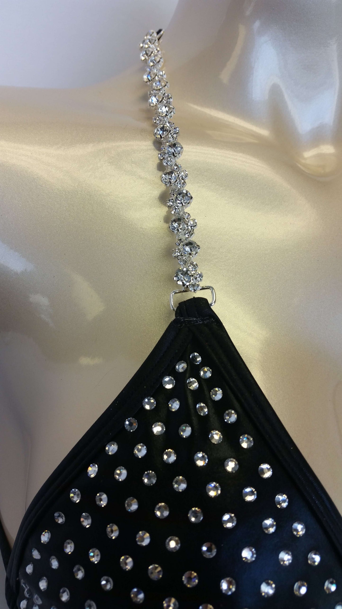 Black pleather bikini with linear crystal rhinestone design