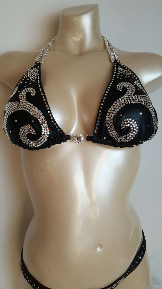 Black bikini with crystal rhinestone in a Celtic design