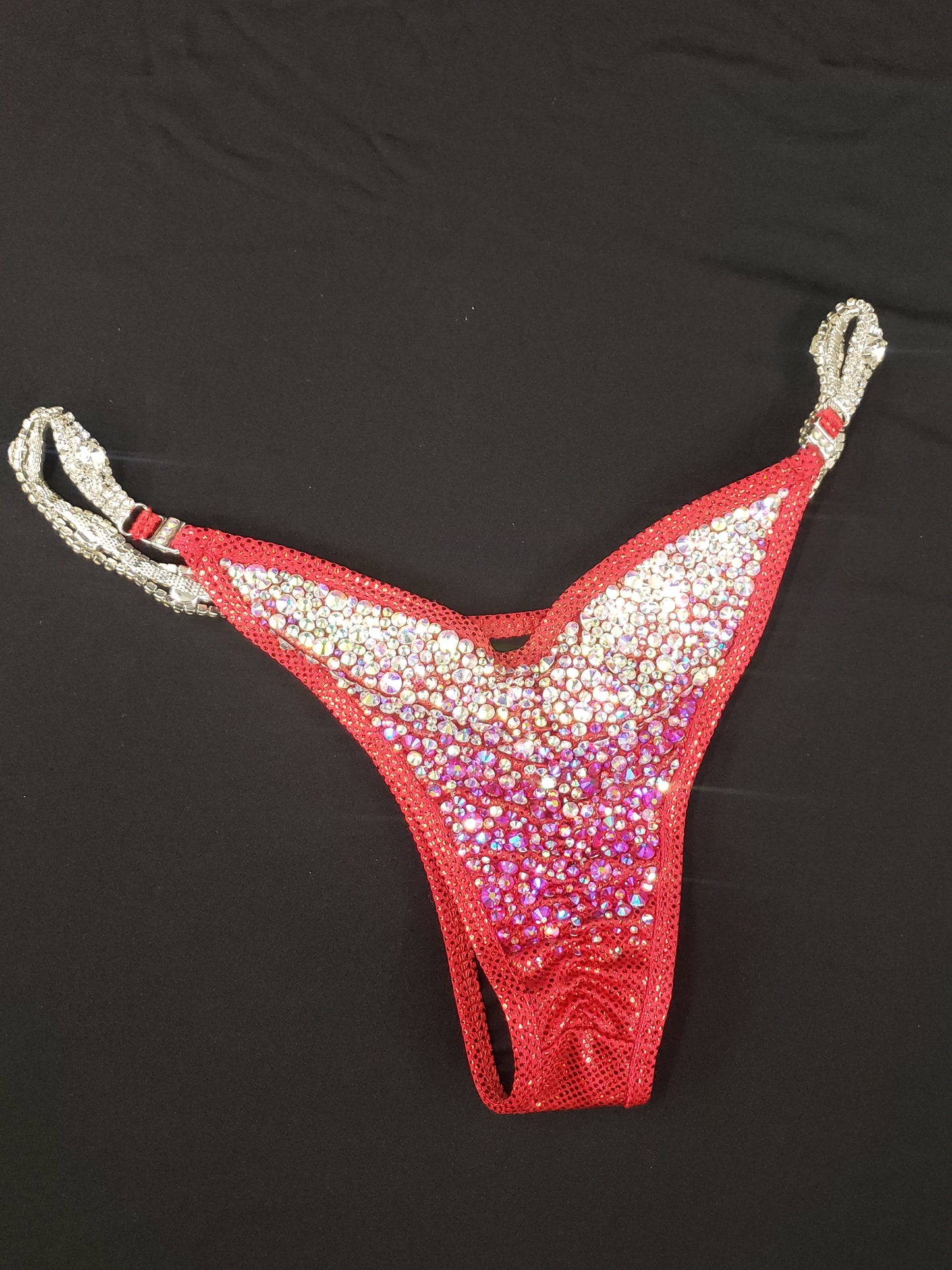 Red bikini with AB rhinestones in a fully encrusted ombre design