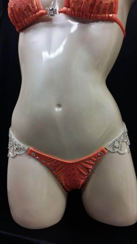Orange bikini with AB crystal and orange rhinestone cascading design