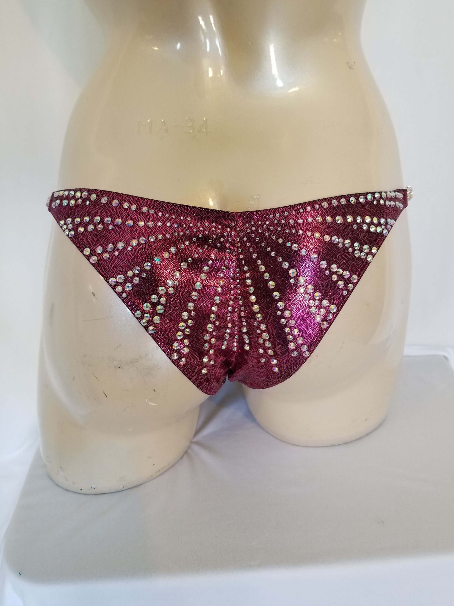 Maroon bikini with AB rhinestones in a magic array  pattern design