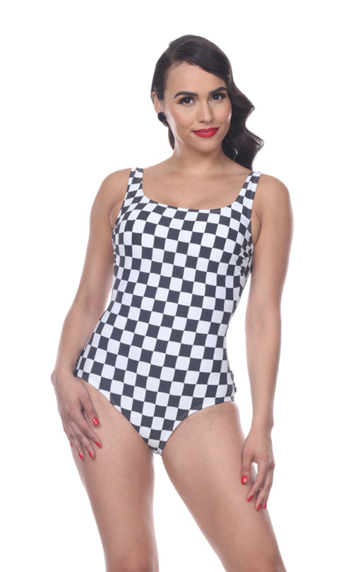 Reyna Black/White Tank Checkered Vintage Suit